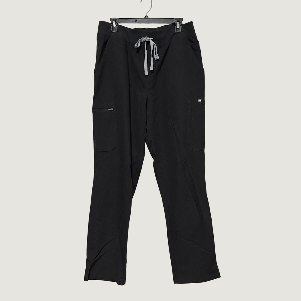 FIGS Yola High Waisted Cargo Scrub Pants Black Straight Leg Medical Women L